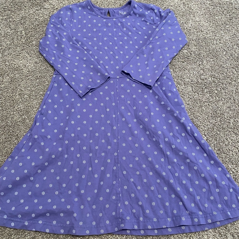 Girls LL Bean Purple Polka Dot Cotton A-line Dress with Pockets Size 12